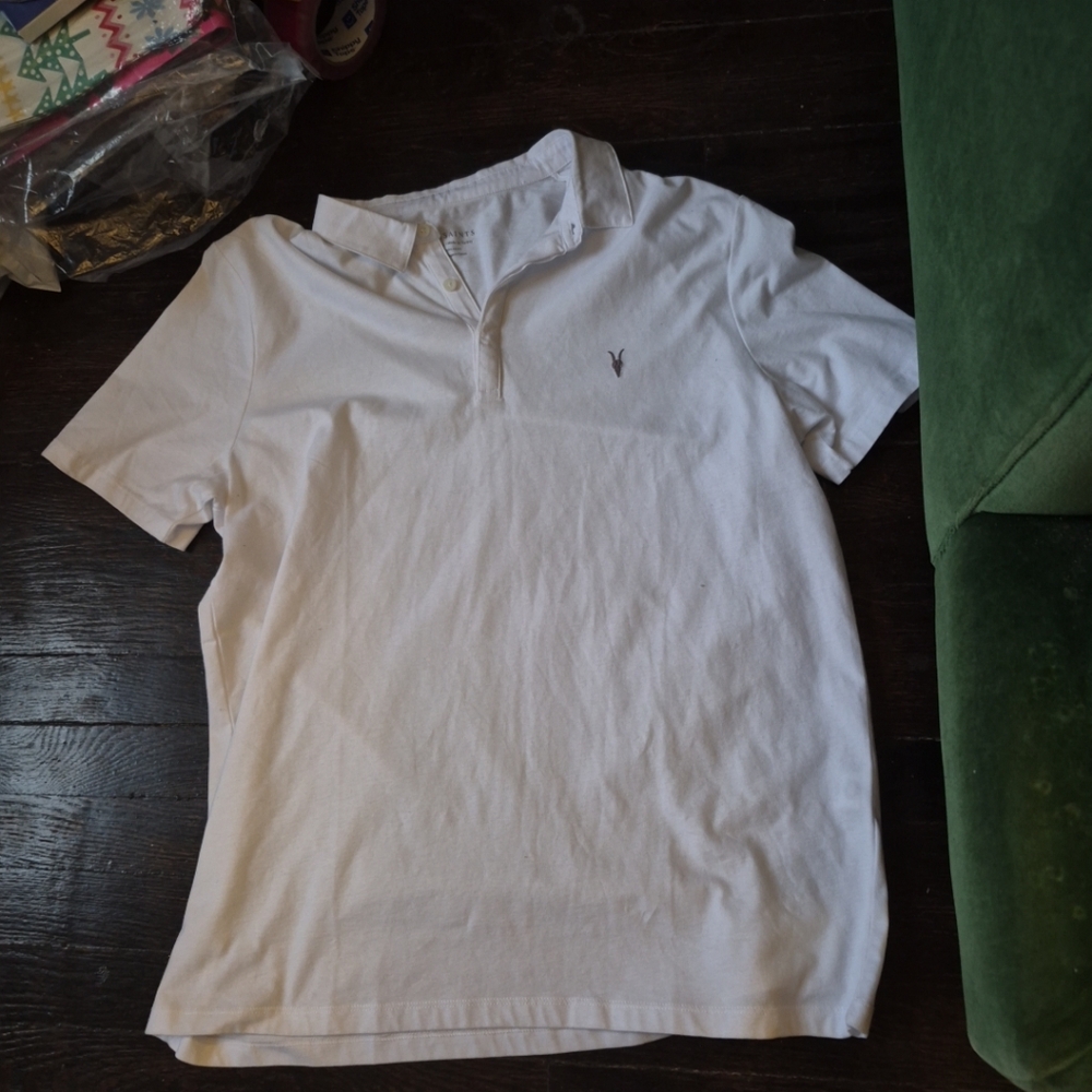 AllSaints Men's White Reform Short Sleeve Polo Size XXL New.